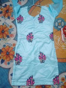 Light Blue Embroidered Kurti With Patiyala Salwar