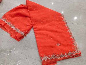 Orange Embellished Saree