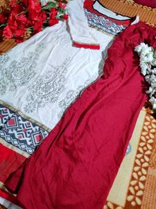 Red &amp; White Salwar Kameez Suit