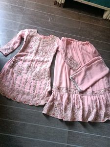 Pink Embroidered farshi garara hand Wark