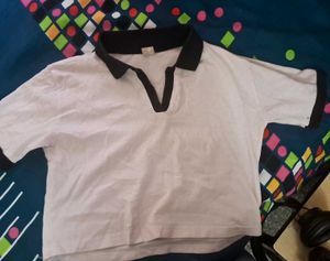 White Tee with Black Collar