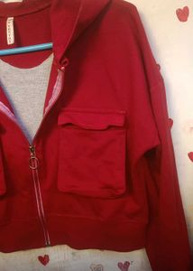 Red Zip-Up Hoodie.Cool and great for layering over