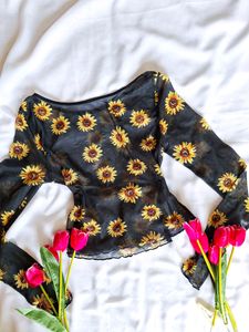 Shein Sunflower Mesh Top