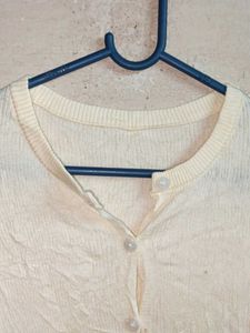 PLUS SIZE Crop Top Cardigan Ribbed Cream