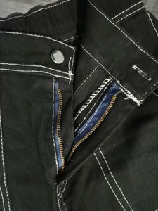 Black Cargo Pants with White Stitching