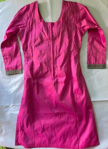 Pink Embroidered Kurta For Girls