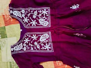 Purple Embroidered Tunic Top