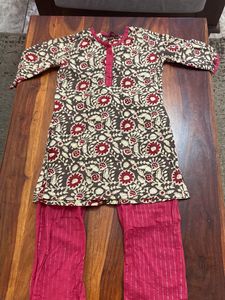 Brown Floral Print Kurta Set