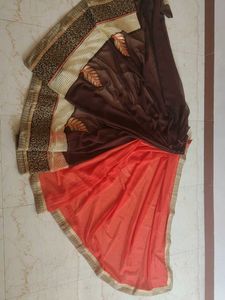 Elegant Brown & Orange Saree