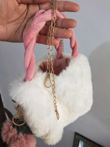 Faux Fur White Handbag