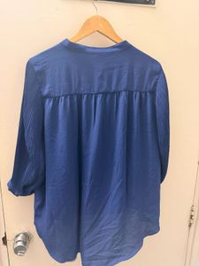 Elegant Navy Blue Pleated Sleeve Top