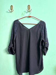 Purple V Neck Tunic With Net Detailing