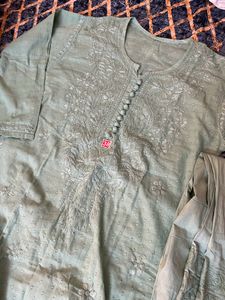 Chikankari Kurta Set- Pista Green-New Without Tag