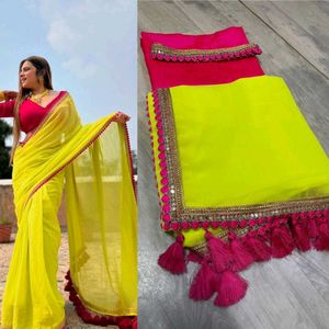 Bright Green Tassel Saree