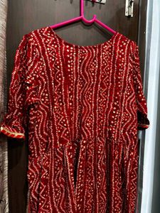 Red Printed Bhandni kurta with tussel