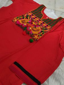 Red Embroidered Tunic Top