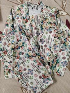 Floral Print Cropped Blazer Set