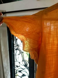 Mustard Yellow Top With Blue Kalamkari Bow