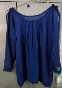 Navy Blue Cold Shoulder Balloon Top