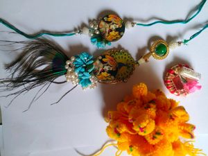 Radha -Krishna Design Rakhi and lumba set &amp; Thali