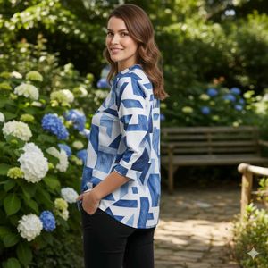 Blue Geometric Print Top