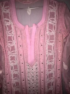 Pure Chikankari Kurta With Pearl Embroidery