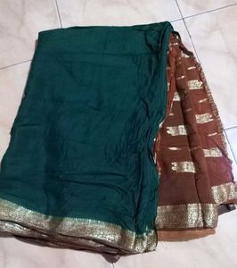 Green With Brown Colour Saree 💫