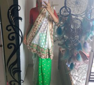 White And Green Heavy Saree