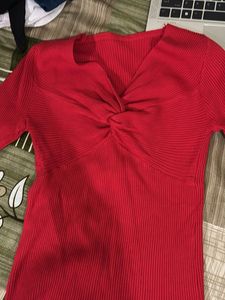 Red Ribbed Knit Top