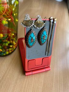 Set Of 3 Oxidised Earrings