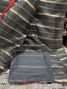 New Grey Red Organza Saree