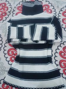 Black And White Strips Turtle Neck Sweater