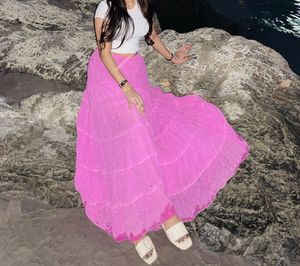 Pink Tiered Maxi Skirt