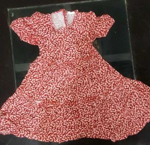 Fabric Dress Red Viscose with Floral Print