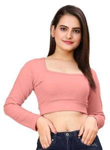Pink Long Sleeve Crop Top