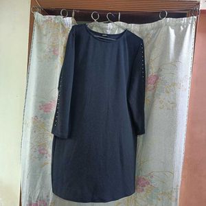 Black Studded Sleeve Stretchable Dress