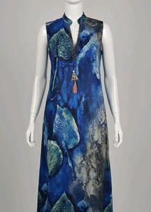 Blue Abstract Print Gown