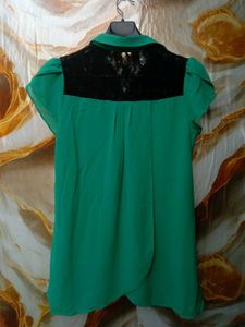 New With Tag Green Frill Korean Flair Top