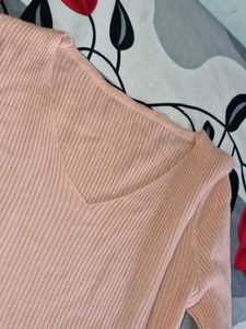 Peach Ribbed Long Sleeve Top