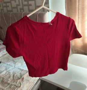 Red Ribbed Crop Top