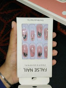 False Nail Tips - Pink & Silver Accents