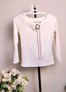 White Ribbed Top with Buckle