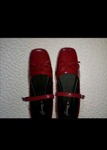 cherry red marry jane flats