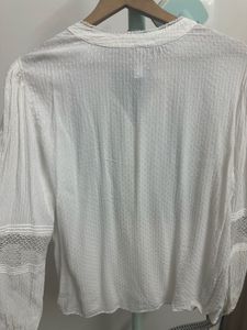 MANGO Lace Detail Puff Sleeves Plumeti Shirt