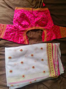 White Saree With Pink Blouse