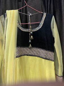 black velvet and  yellow net  frock
