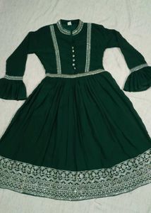 Green Embroidered Frock With Laggie