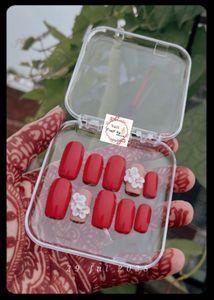 Red &amp; Floral Handmade Press-On Nails