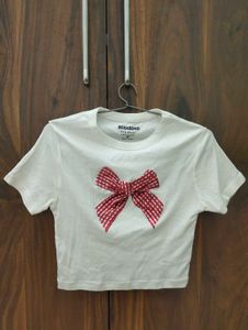 White Crop Top with Bow🎀🤍✨🌷