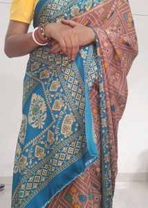 Elegant Blue &amp; Brown Saree